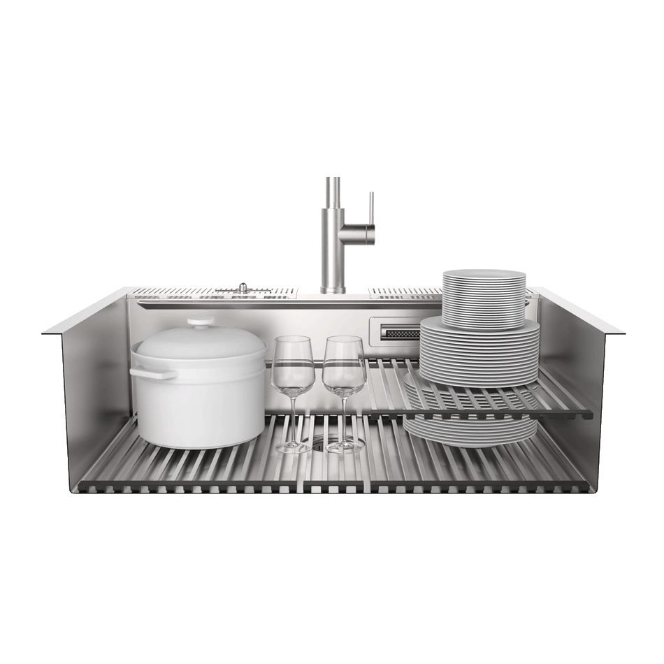 FORNO ACQUA 33 in. Drop-In/Undermount 3-Level MultiSINK Workstation Sink with Waterfall Faucet & Glass Rinser