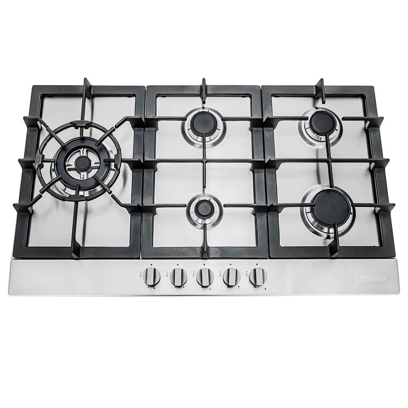 Cosmo 30" Gas Cooktop in Stainless Steel, 5 Burners, Cast Iron Grates, 850SLTX-E