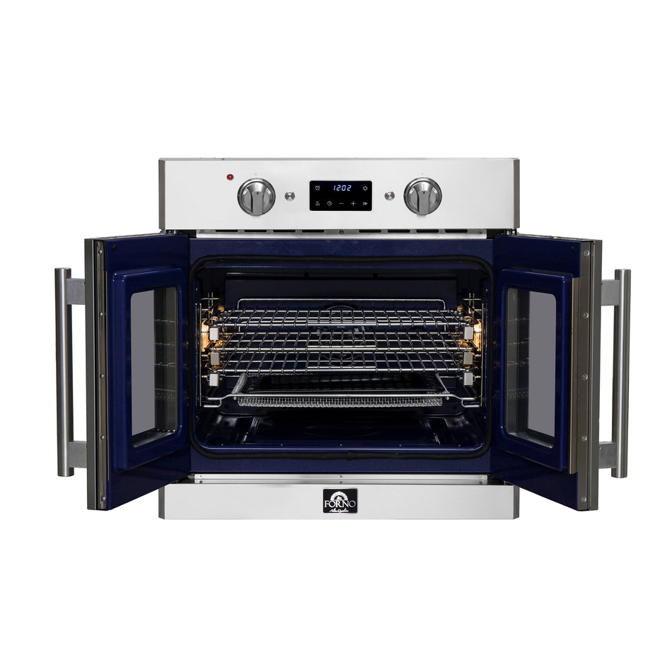 Forno Gallico 30-Inch Electric French Door Wall Oven, Stainless Steel, True Convection, Air Fry, Self-Cleaning