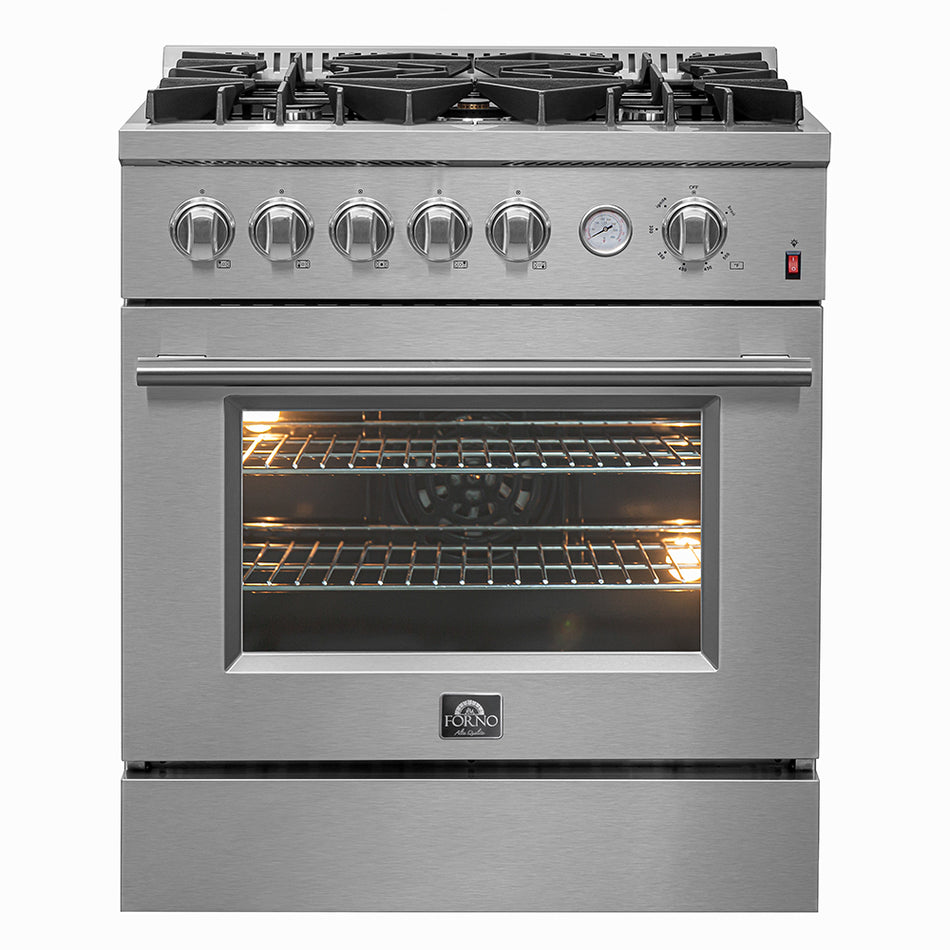 FORNO Premium 2-Piece Kitchen Bundle - Giovanni 30-inch Gas Range Stainless Steel, Forno Salerno 36" Side by Side Stainless Steel Refrigerator 20 cu.ft - FBDL-020-03CAUS