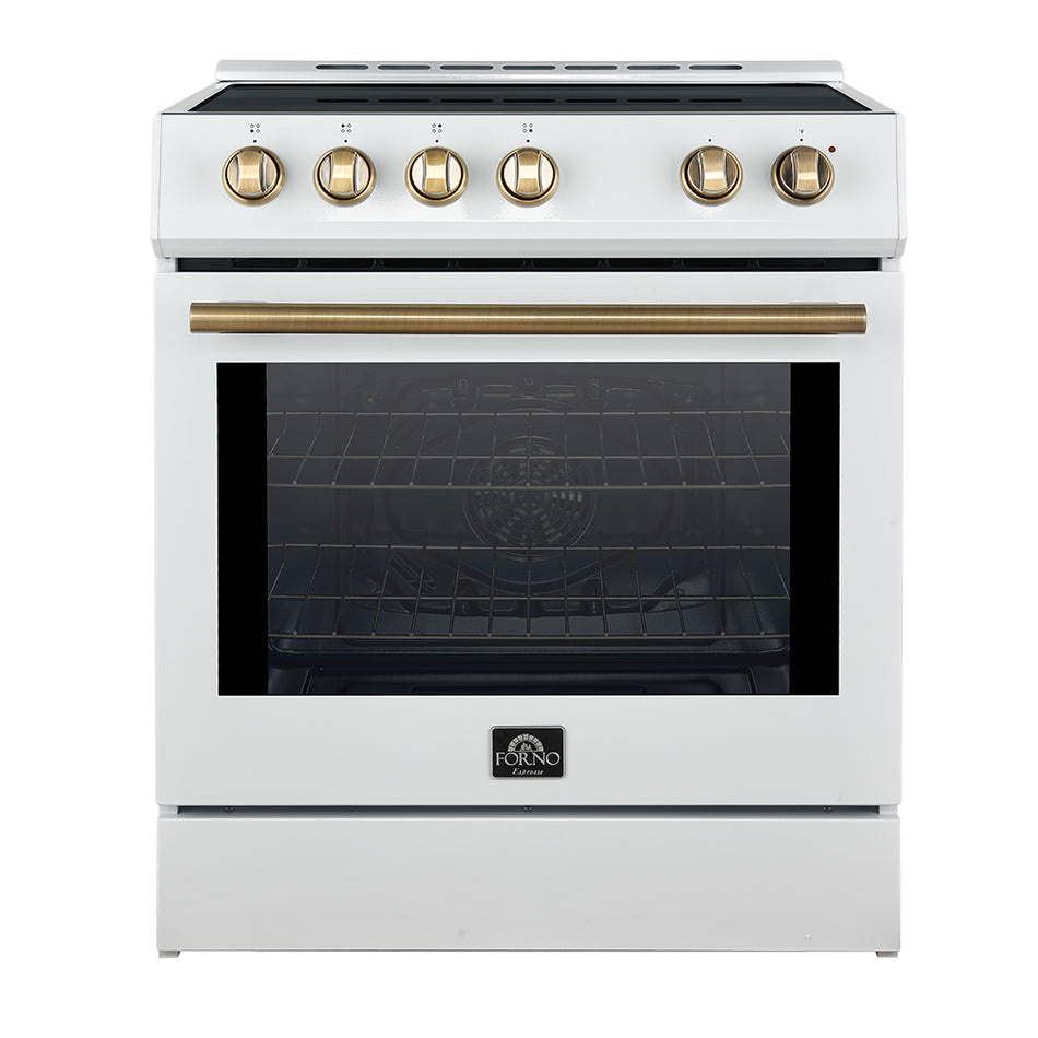 Forno Leonardo Espresso 30-Inch Slide-In White Induction Range, Convection Oven, 5 Cooking Zones, Touch Control Panel