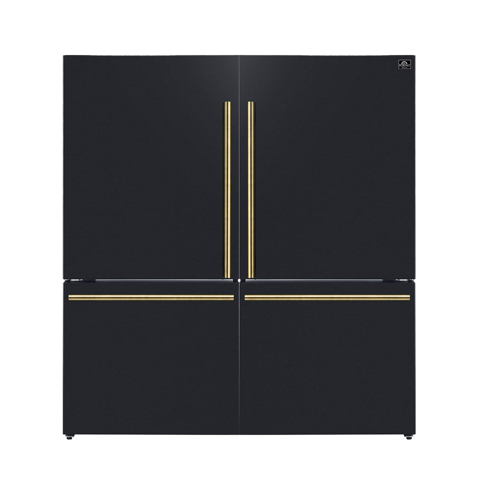 Forno Milano 2-Piece 62-Inch Freestanding Dual Bottom Freezer Refrigerator in Black – 34.4 cu.ft, Touch Control, Ice Maker