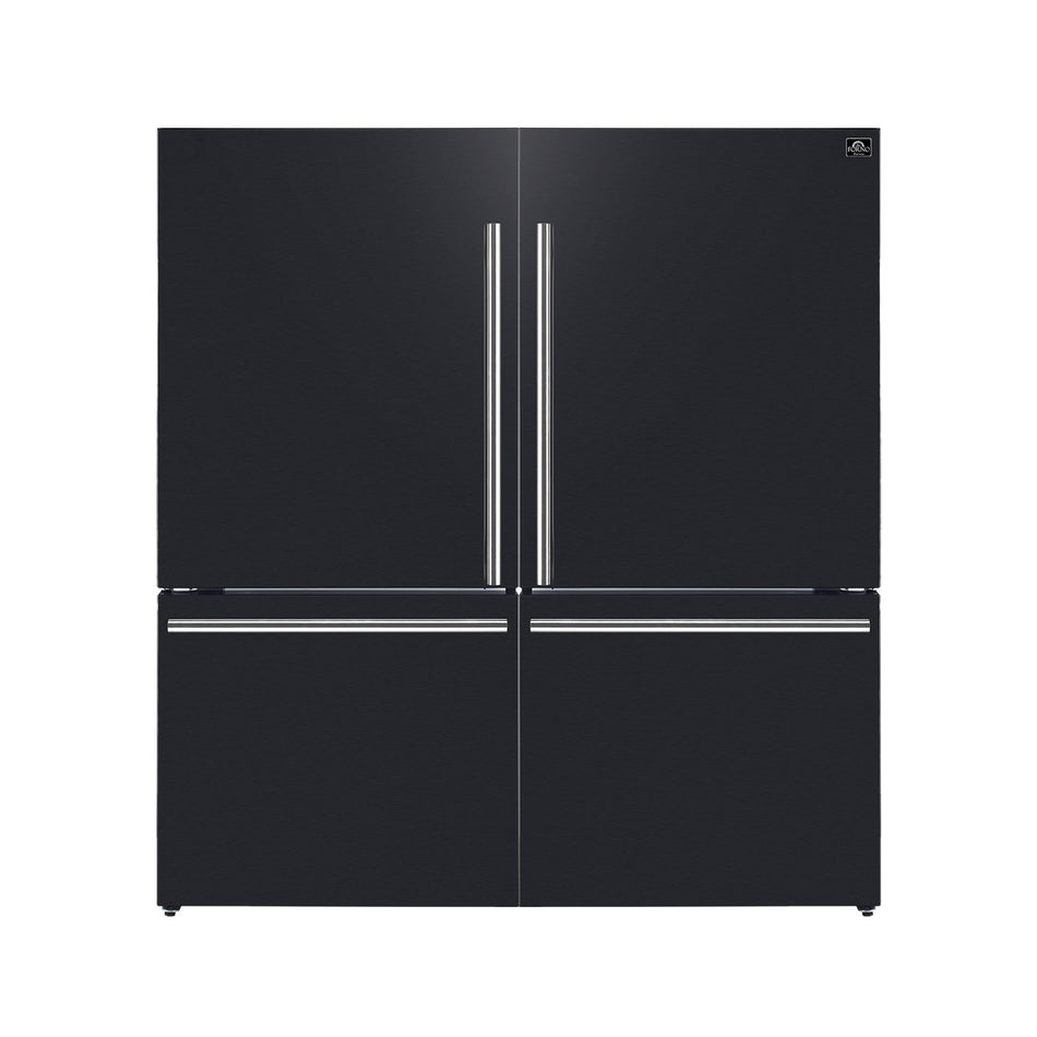 Forno Milano 2-Piece 62-Inch Freestanding Dual Bottom Freezer Refrigerator in Black – 34.4 cu.ft, Touch Control, Ice Maker