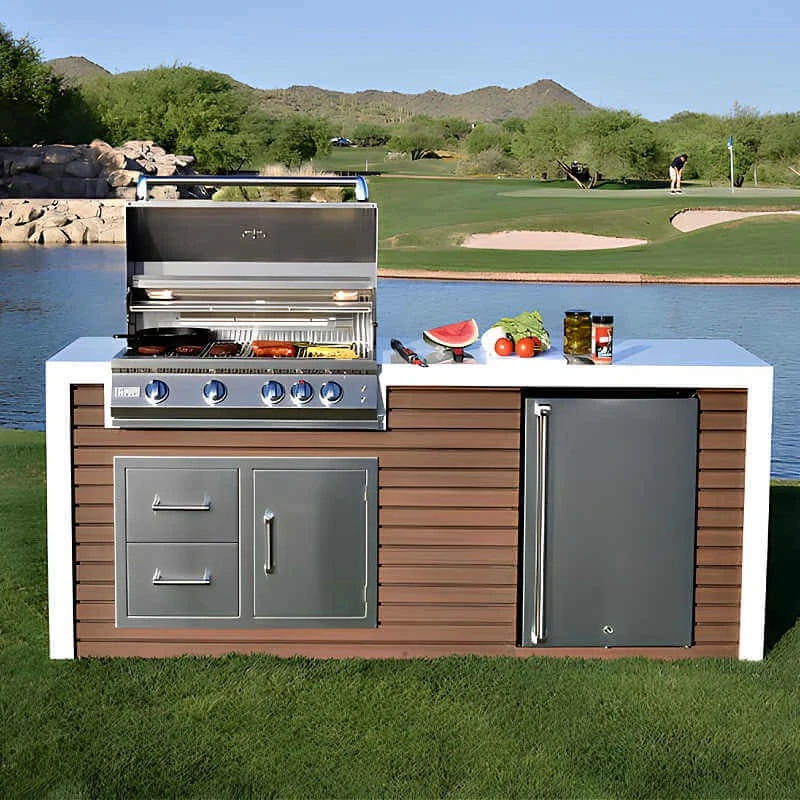 Kokomo Grills Professional Shiplap Outdoor Kitchen with Waterfall Edge