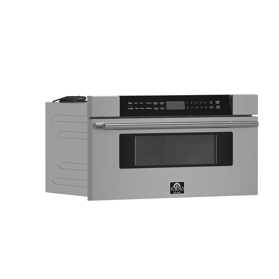 Forno Capoliveri 30-Inch Microwave Drawer, Stainless Steel, 1.2 cu.ft, 1500 Watts, Built-In, Touch Control LCD Display, Auto-Touch Open/Close, 11 Power Levels, Sensor Cooking