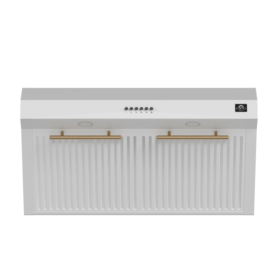 Forno Bari Espresso 30-Inch Under Cabinet Range Hood, White, 600 CFM, LED Lighting, Dishwasher-Safe Baffle Filters, 3-Speed Fan Control