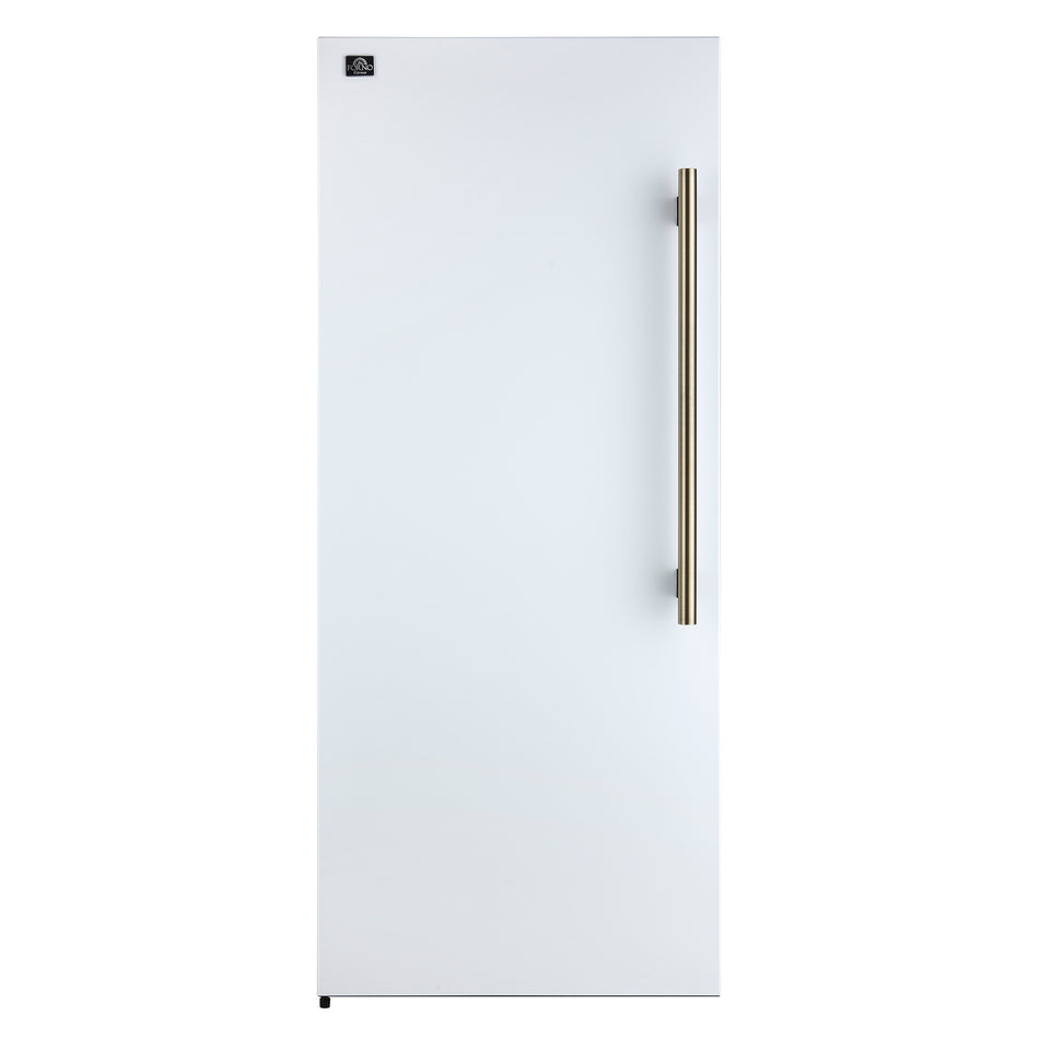 Forno Maderno 28-Inch Convertible Upright Freezer/Refrigerator in White with Antique Brass Handle, 13.6 cu.ft., Left Swing