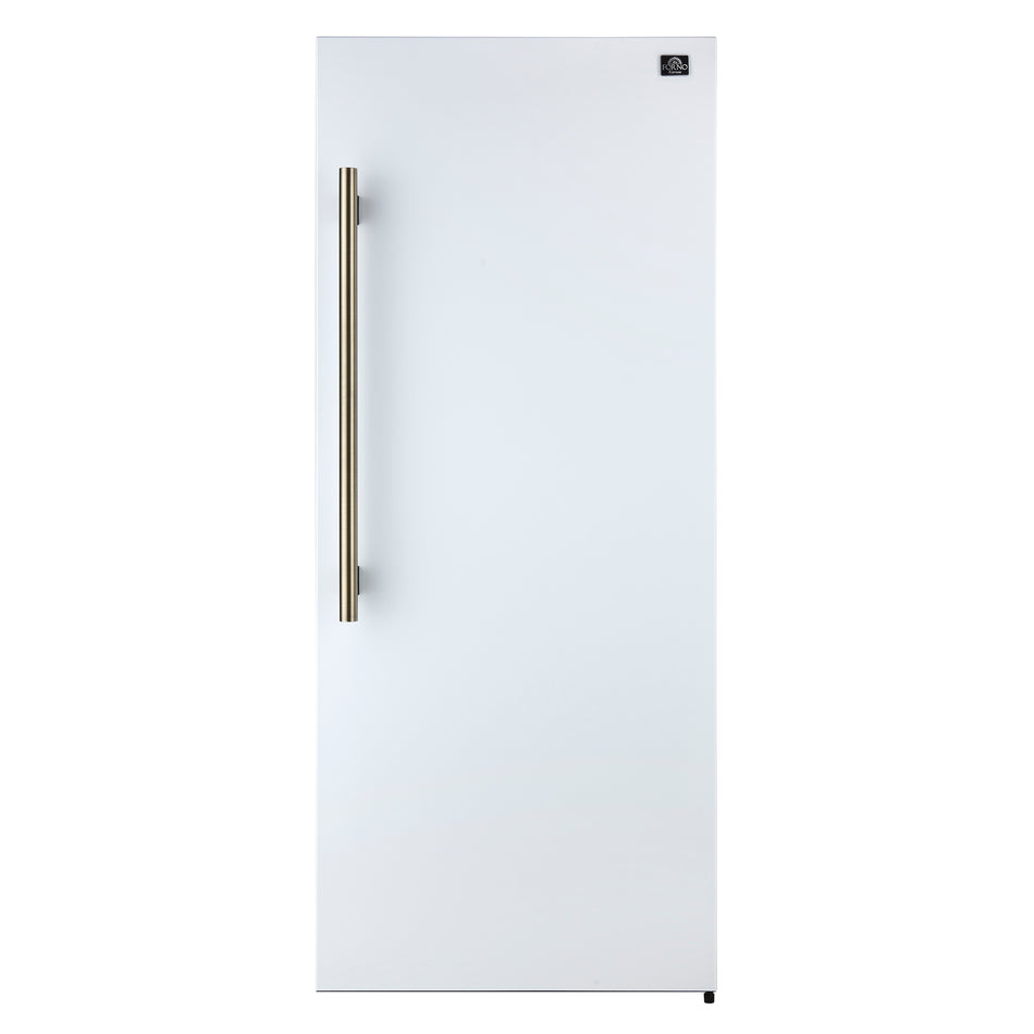 Forno Maderno 28-Inch Built-In Convertible Refrigerator in White with Antique Brass Handle, 13.6 cu.ft. Right Swing with Decorative Grill - 32-Inch Wide