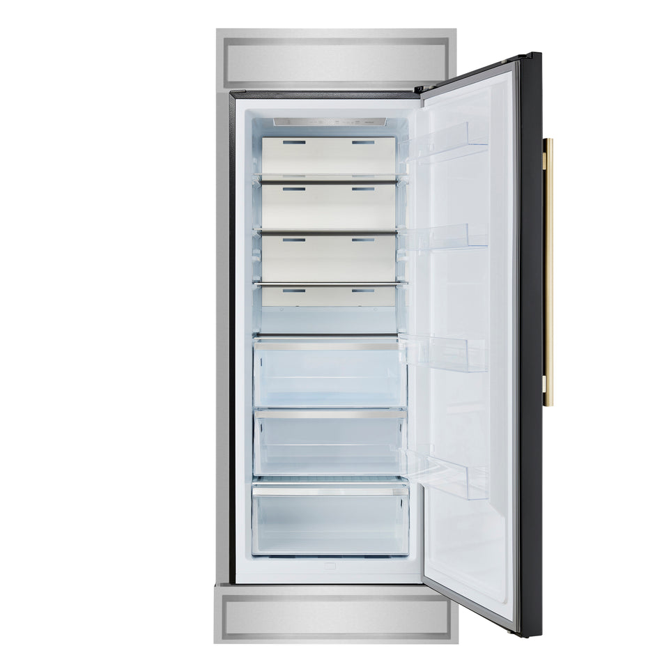 Forno Maderno 28-Inch Built-In Convertible Refrigerator in Black with Antique Brass Handle, 13.6 cu.ft. Right Swing with Decorative Grill - 32-Inch Wide
