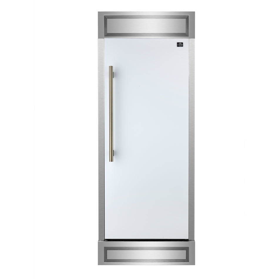 Forno Maderno 28-Inch Built-In Convertible Refrigerator in White with Antique Brass Handle, 13.6 cu.ft. Right Swing with Decorative Grill - 32-Inch Wide