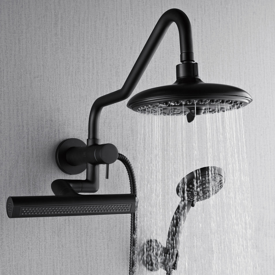 Forno Acqua AcquaFALL Mini 8 Inch Shower Head, Matte Black Finish, Overhead Rainfall Shower, Handheld Shower Head, Body Jets, 1.8 GPM Flow Rate
