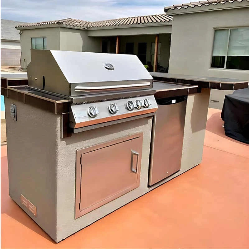 Kokomo Grills St. John 7 Ft 6-Inch BBQ Island w/ Raised Bar Countertop & 32-Inch Gas Grill