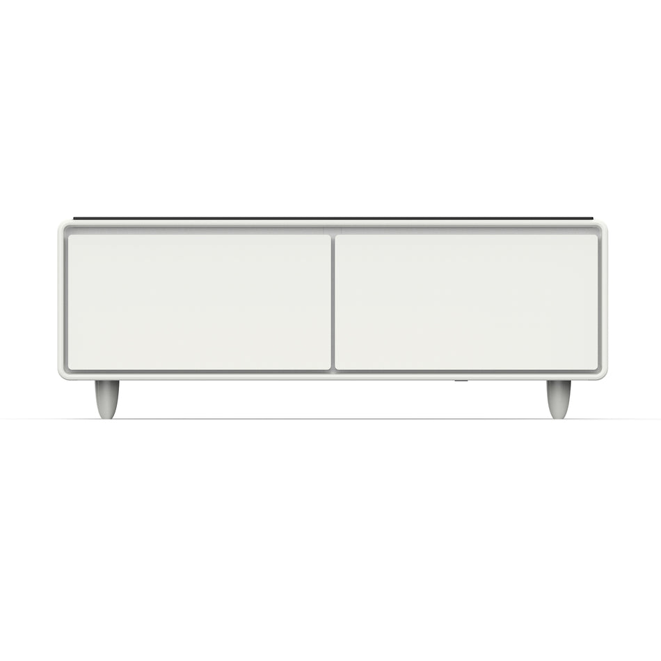 Forno Evoluto Tavolo 51-Inch White Smart Coffee Table – Dual Refrigerator Drawers, Bluetooth 5.0 Audio, Wireless Charging & RGB Ambient Light