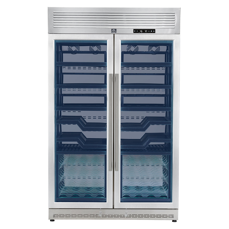FORNO Abruzzo 48-Inch Dual Zones Wine Cellar, 102 Bottles, 24 cu. ft., Green Acrylic Holders & Black Shelves