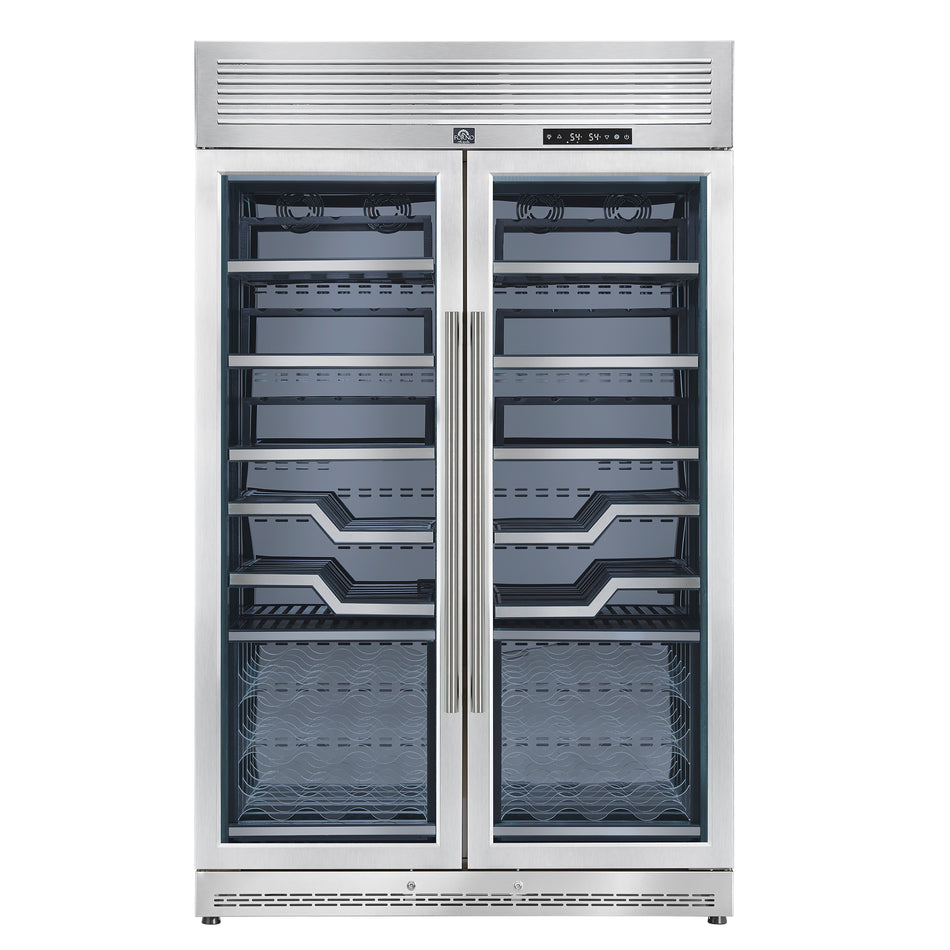 FORNO Abruzzo 48-Inch Dual Zone Wine Cellar, 102 Bottles, 24 cu. ft., Clear Acrylic Holders & Stainless Trim Shelves